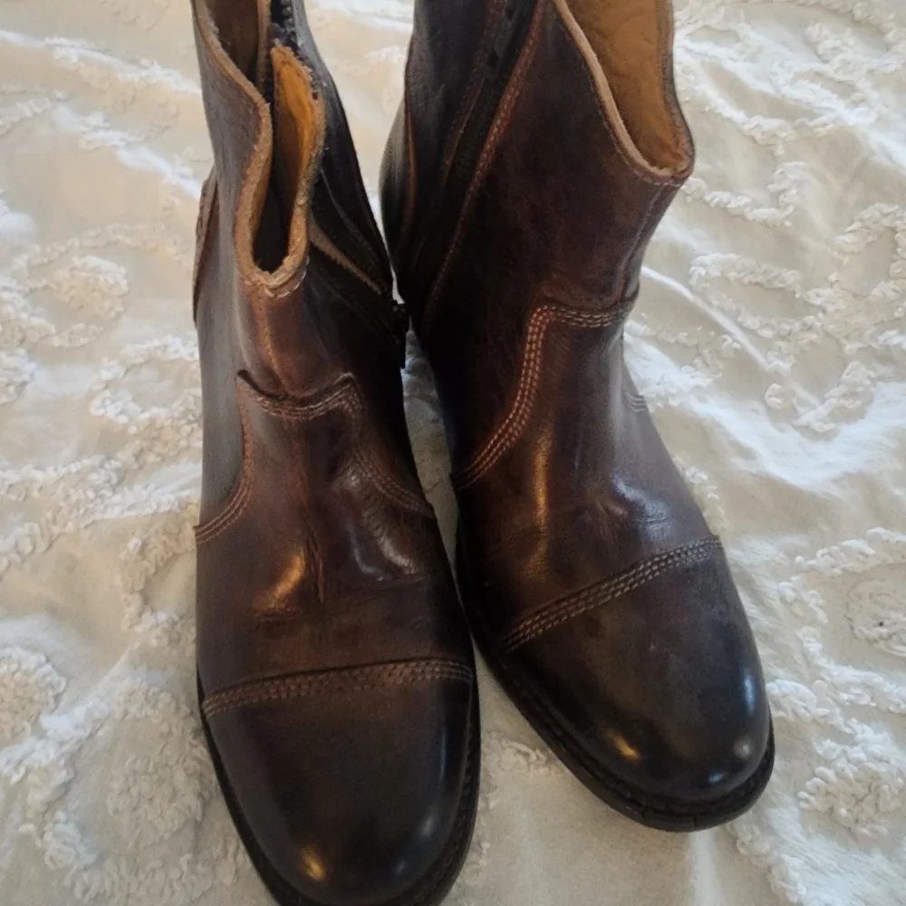 Bed Stu Brown Leather Gentry Wedge Ankle Booties